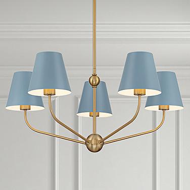 Xavier 28"W Vibrant Gold 5-Light Chandelier with Blue Shades