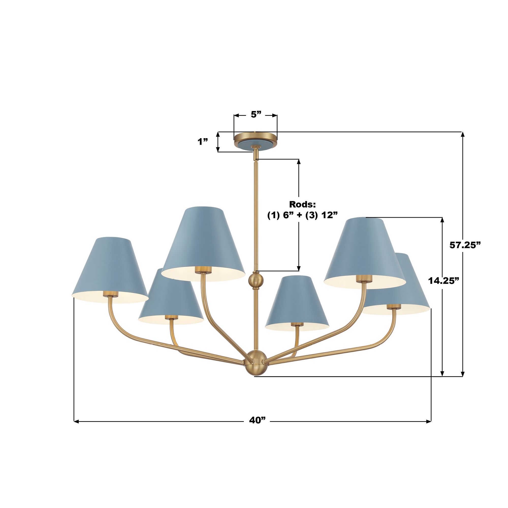 Xavier 40" Wide Vibrant Gold and Blue 6-Light Chandelier
