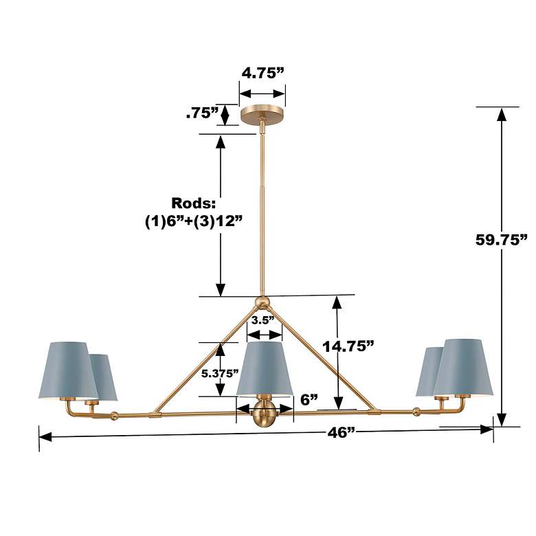 Image 7 Xavier 46" Wide Vibrant Gold 6-Light Linear Chandelier more views