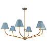 2_Xavier 48"W Vibrant Gold 6-Light Chandelier w/ Blue Shade