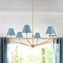 1_Xavier 48"W Vibrant Gold 6-Light Chandelier w/ Blue Shade