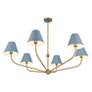 5_Xavier 48"W Vibrant Gold 6-Light Chandelier w/ Blue Shade more views