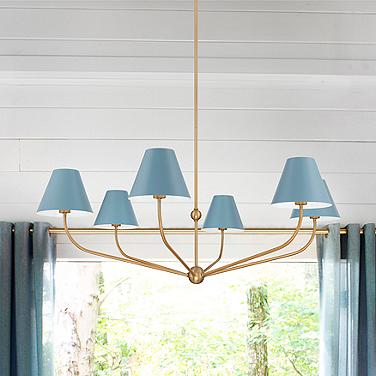Xavier 48"W Vibrant Gold 6-Light Chandelier w/ Blue Shade