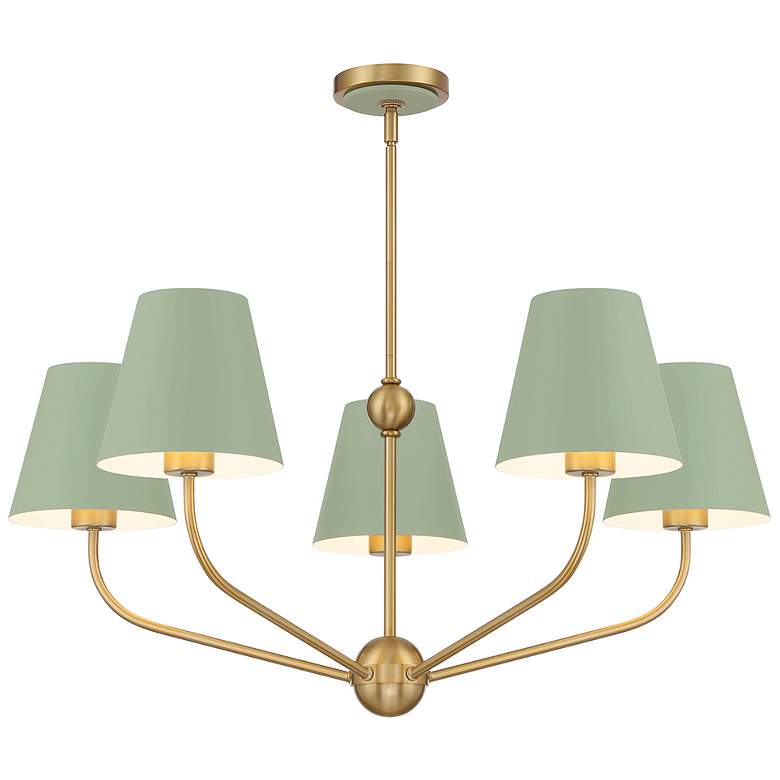 Image 1 Xavier 5 Light Vibrant Gold + Green Chandelier