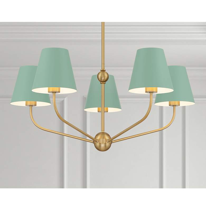 Image 1 Xavier 5 Light Vibrant Gold + Green Chandelier