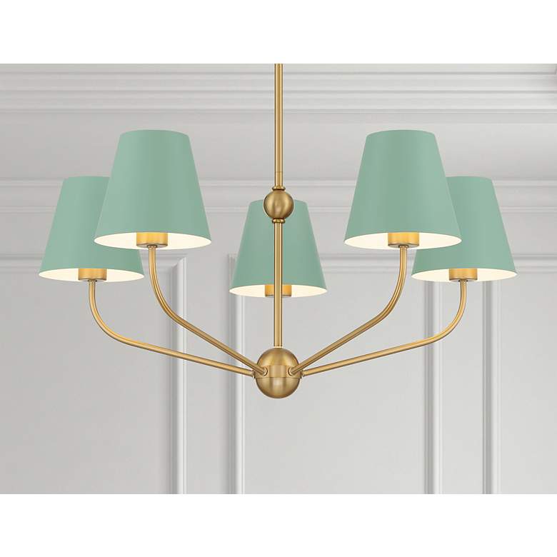 Image 7 Xavier 5 Light Vibrant Gold + Green Chandelier more views