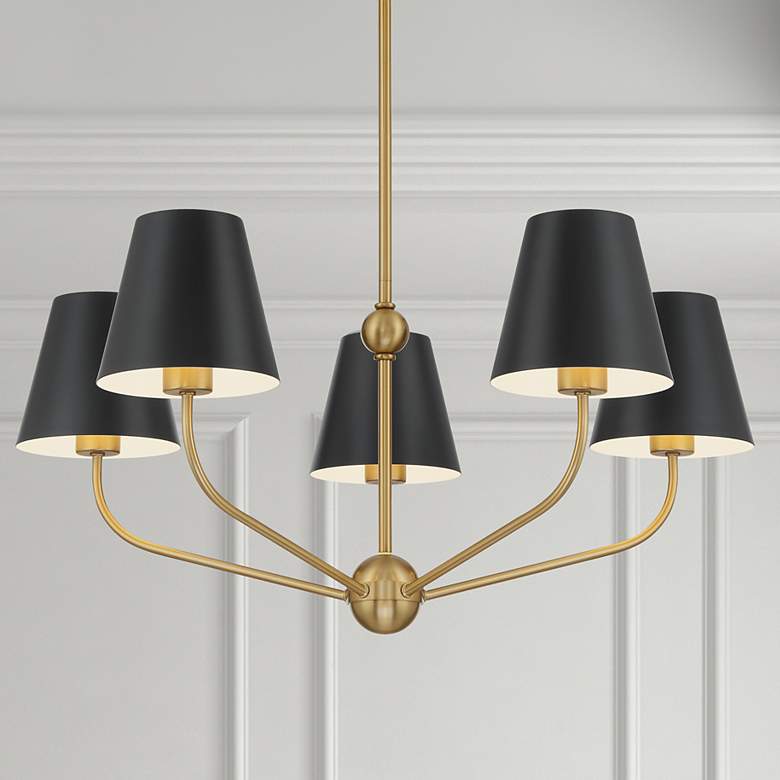 Image 1 Xavier 5 Light Vibrant Gold + Matte Black Chandelier
