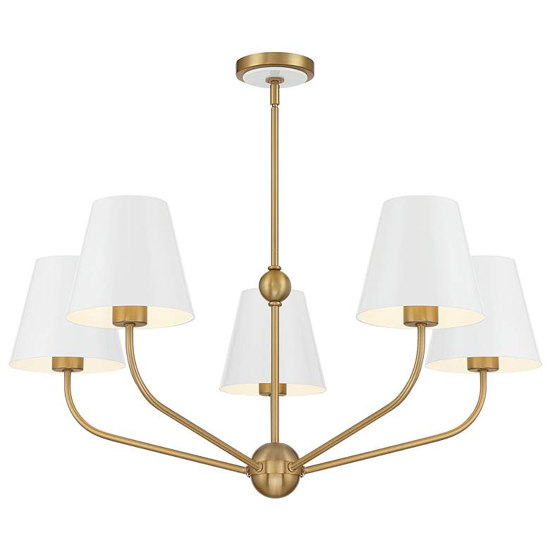 Image 1 Xavier 5 Light Vibrant Gold + White Chandelier