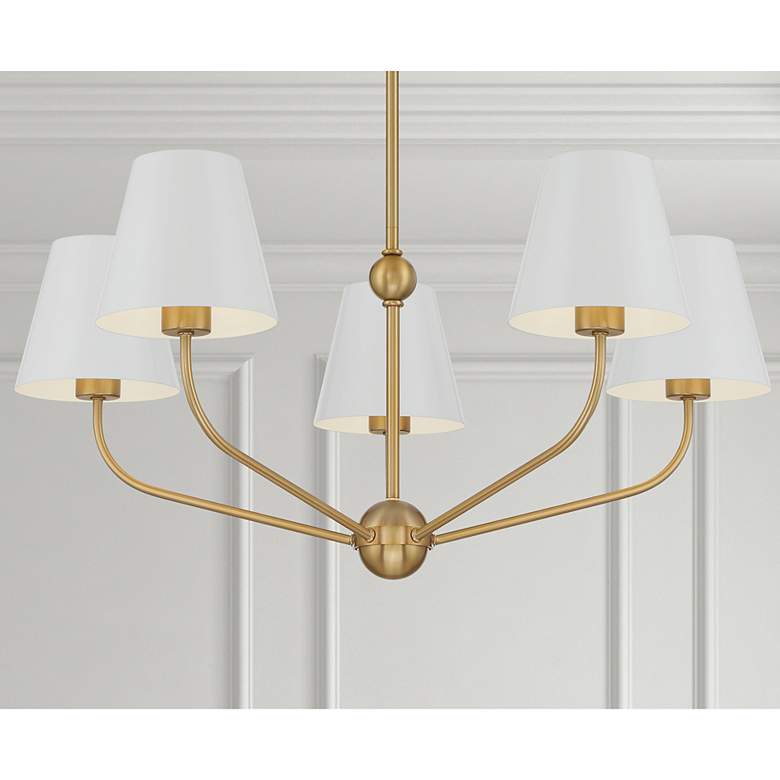 Image 1 Xavier 5 Light Vibrant Gold + White Chandelier