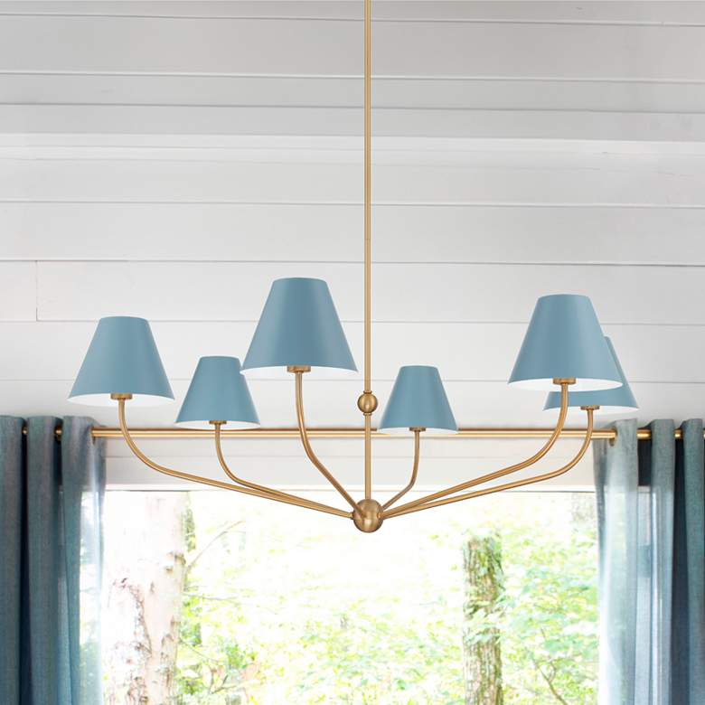 Image 1 Xavier 6 Light Vibrant Gold + Blue Chandelier