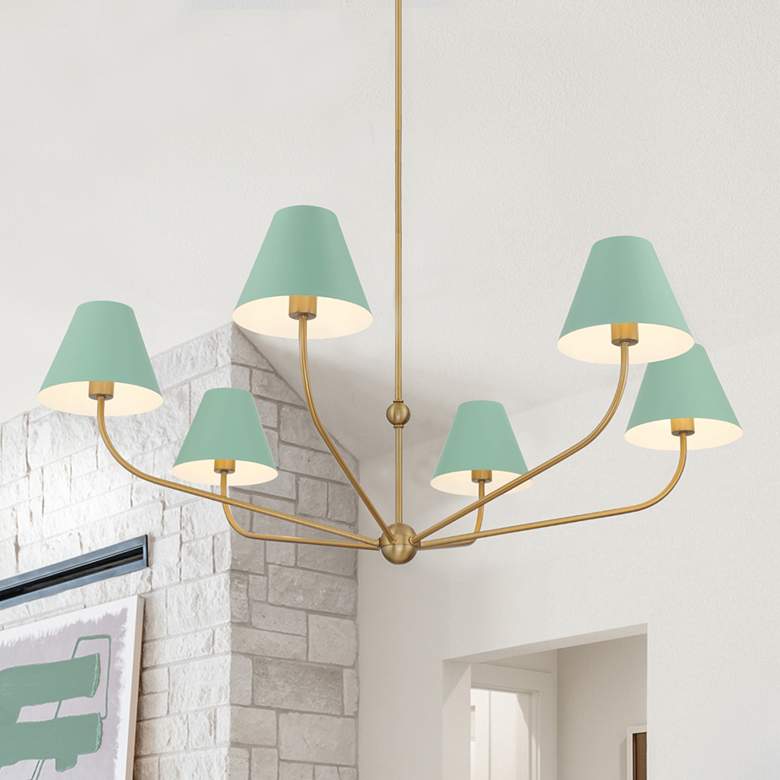 Image 1 Xavier 6 Light Vibrant Gold + Green Chandelier