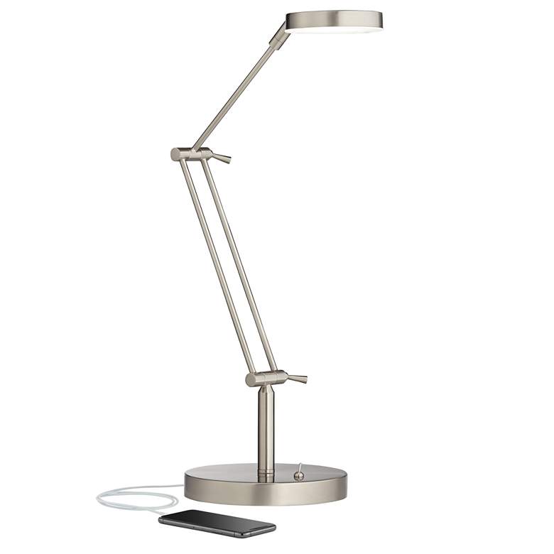 Image 3 Xenos Satin Nickel Adjustable Modern LED Desk Lamp with USB Port