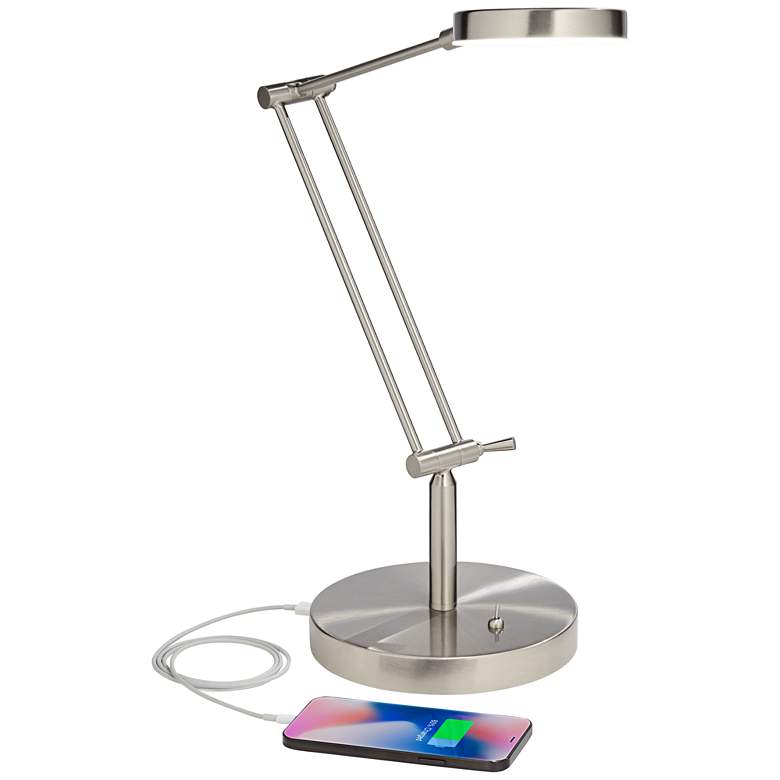 Image 4 Xenos Satin Nickel Adjustable Modern LED Desk Lamp with USB Port more views