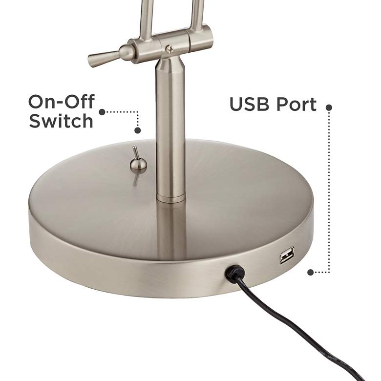 Image 6 Xenos Satin Nickel Adjustable Modern LED Desk Lamp with USB Port more views