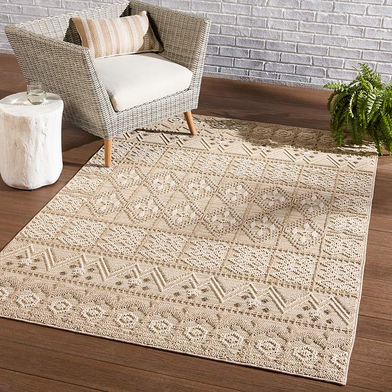 Image 1 Xyla PRA05 4'x6' Cream and Brown Indoor/Outdoor Area Rug