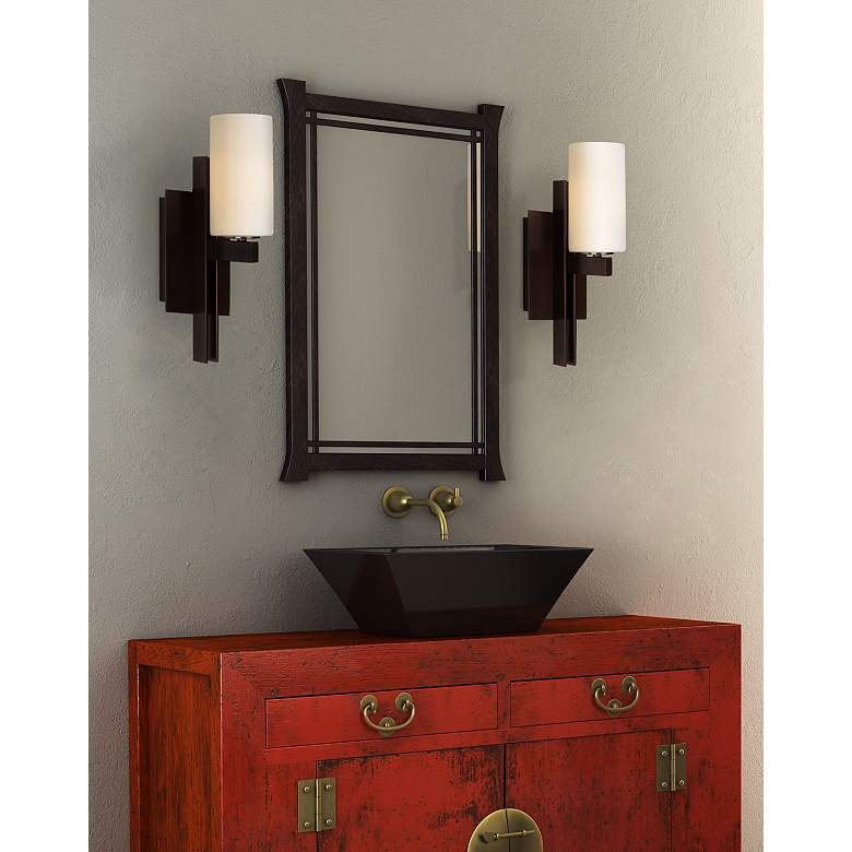 Image 1 Possini Euro Ludlow 14 inch High Frosted White Glass Bronze Wall Sconce in scene