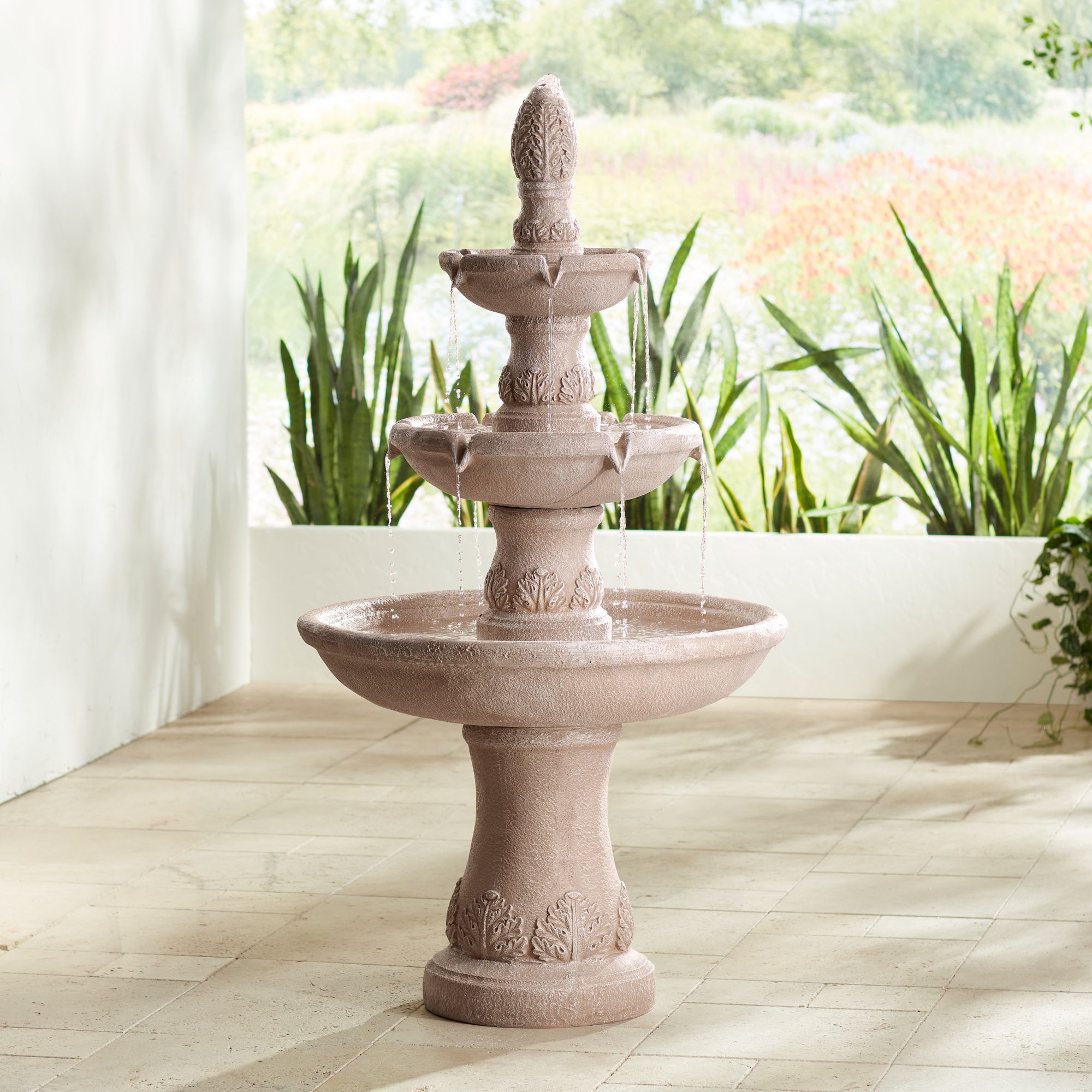 Image 1 John Timberland Domanico 57" High 3-Tier Sandstone Finish Fountain in scene