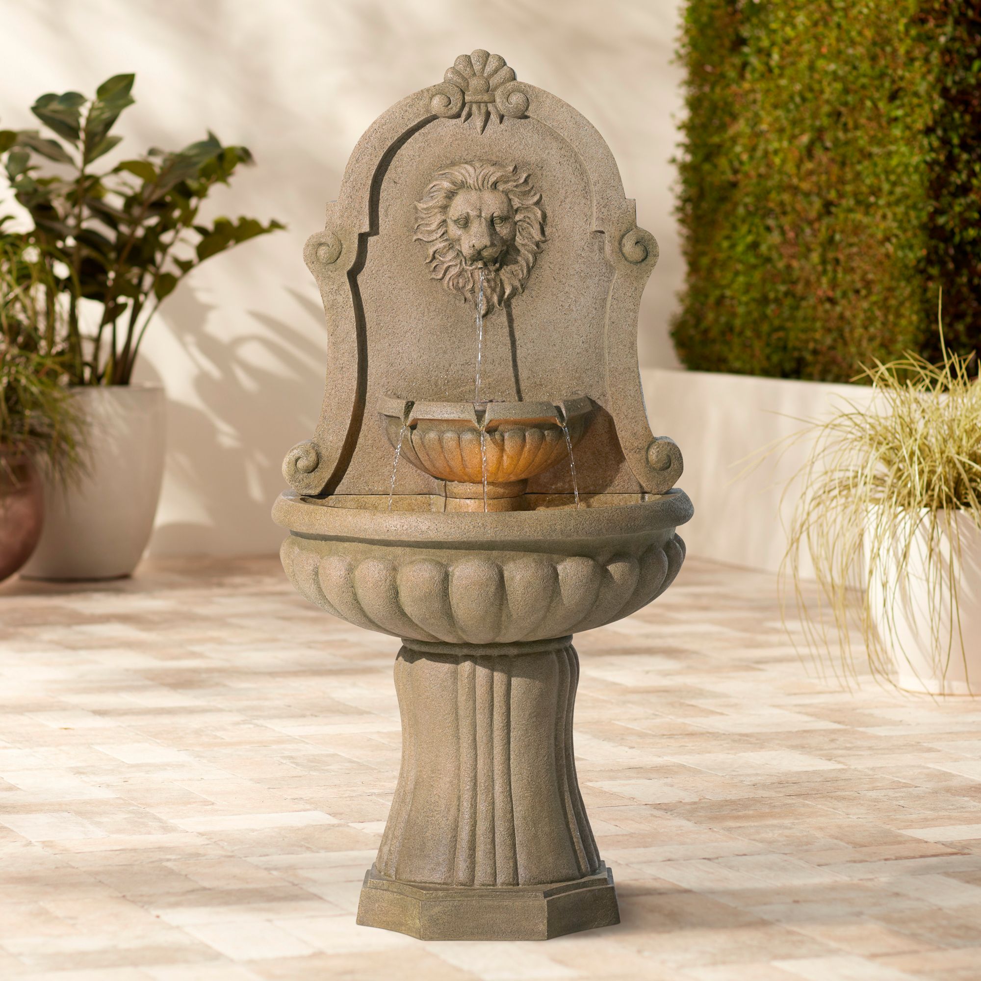 Image 1 Royal Savanna Lion 58" High Indoor - Outdoor Floor Fountain in scene