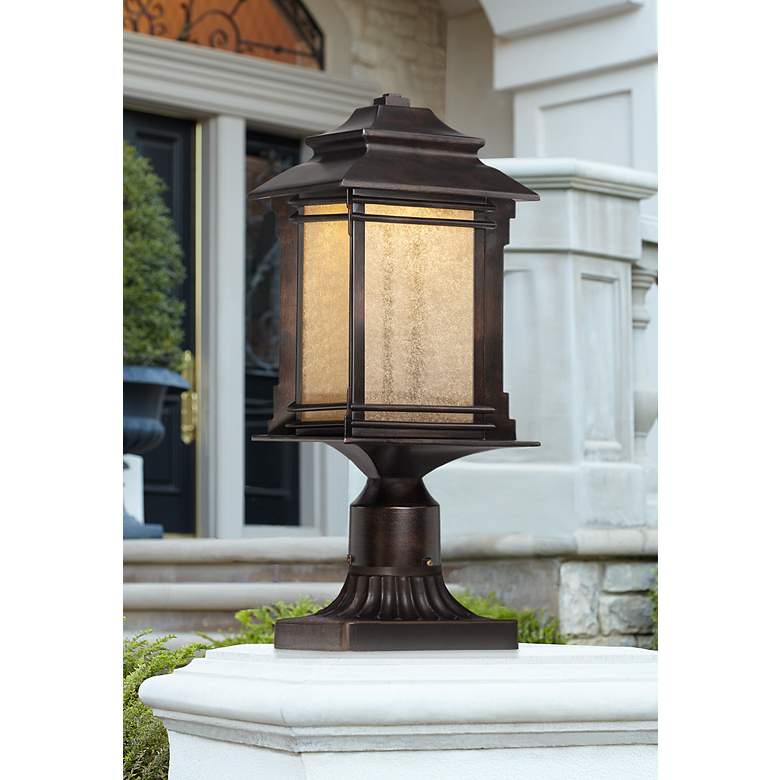 Image 1 Bronze 5 3/4" Wide Metal Post Light Mount Adapter in scene