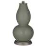 Pewter Green Double Gourd Table Lamp with Vine Lace Trim