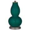 Blue Peacock Double Gourd Table Lamp with Vine Lace Trim