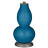 Mykonos Blue Linen Drum Shade Double Gourd Table Lamp