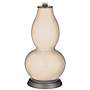Steamed Milk Double Gourd Table Lamp w/ Black Gold Beading Shade