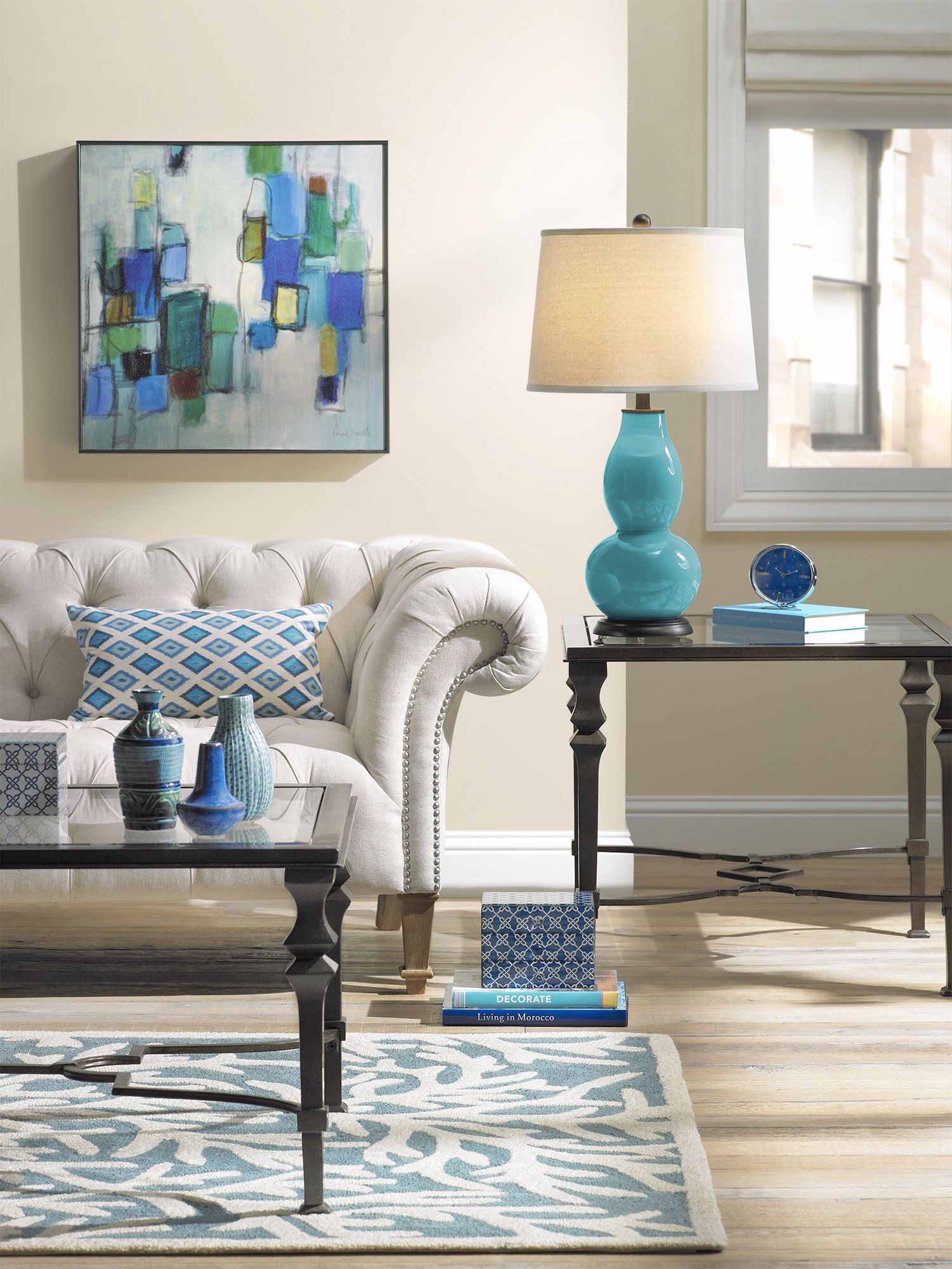 Image 1 Color Plus Double Gourd 28 3/4" High Surfer Blue Table Lamp in scene