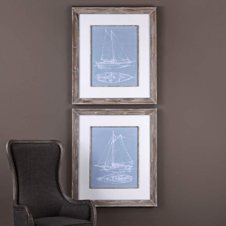 Image 1 Yacht Sketches 45 inchH 2-Piece Framed Wall Art Print Set