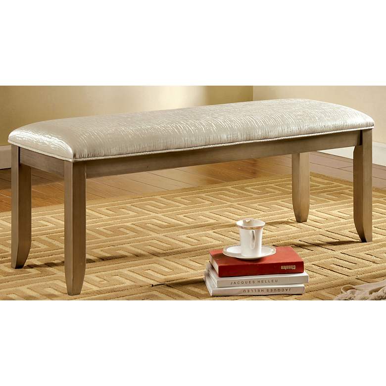 Image 2 Yale Retro Silver Fabric Natural Wood Accent Bench more views