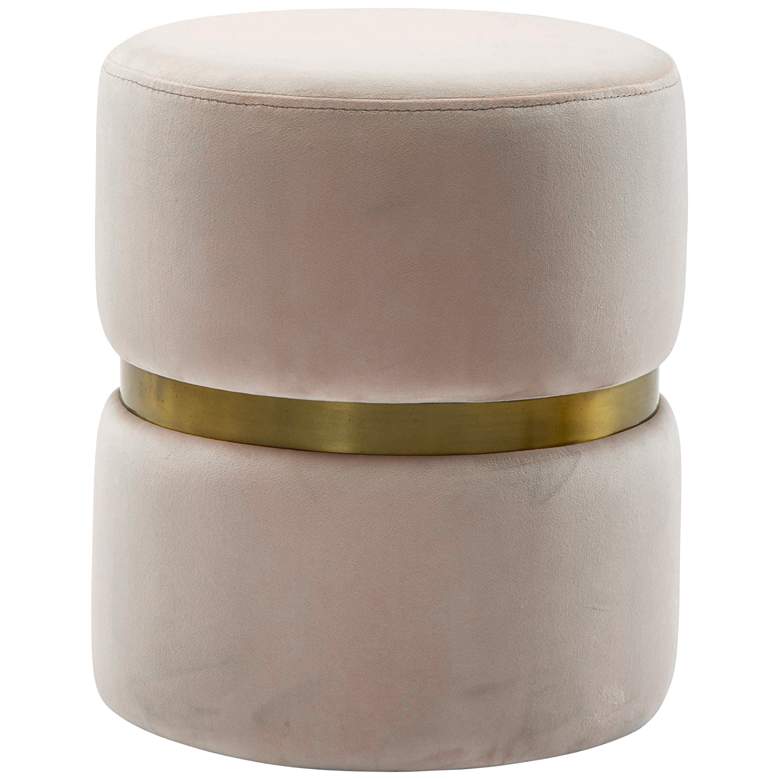 Image 1 Yamma Blush Velvet Round Ottoman with Gold Band
