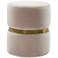 Yamma Blush Velvet Round Ottoman with Gold Band