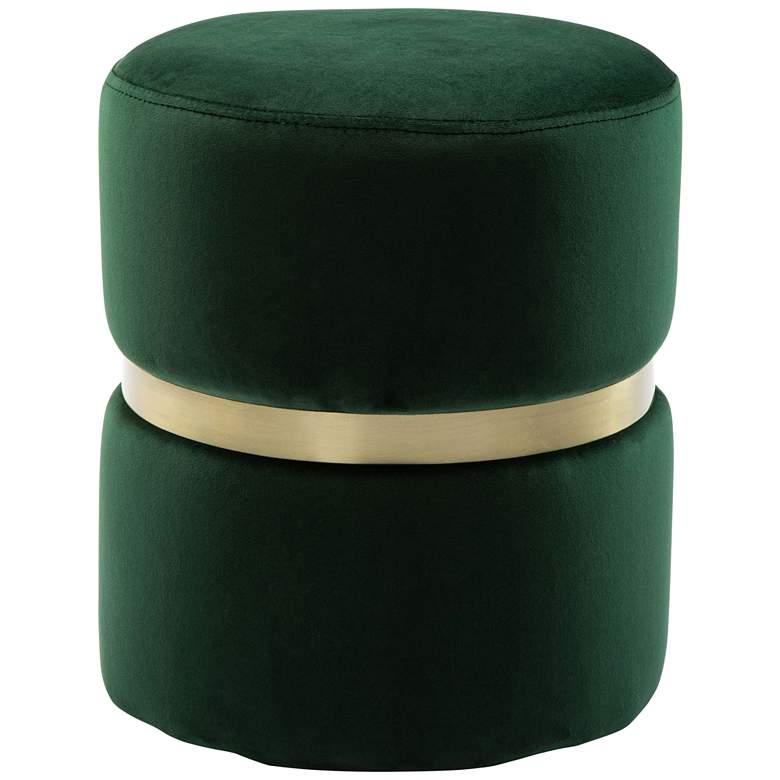 Image 1 Yamma Forest Green Velvet Round Ottoman with Gold Band