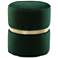 Yamma Forest Green Velvet Round Ottoman with Gold Band