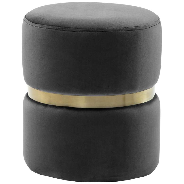 Image 1 Yamma Gray Velvet Round Ottoman with Gold Band