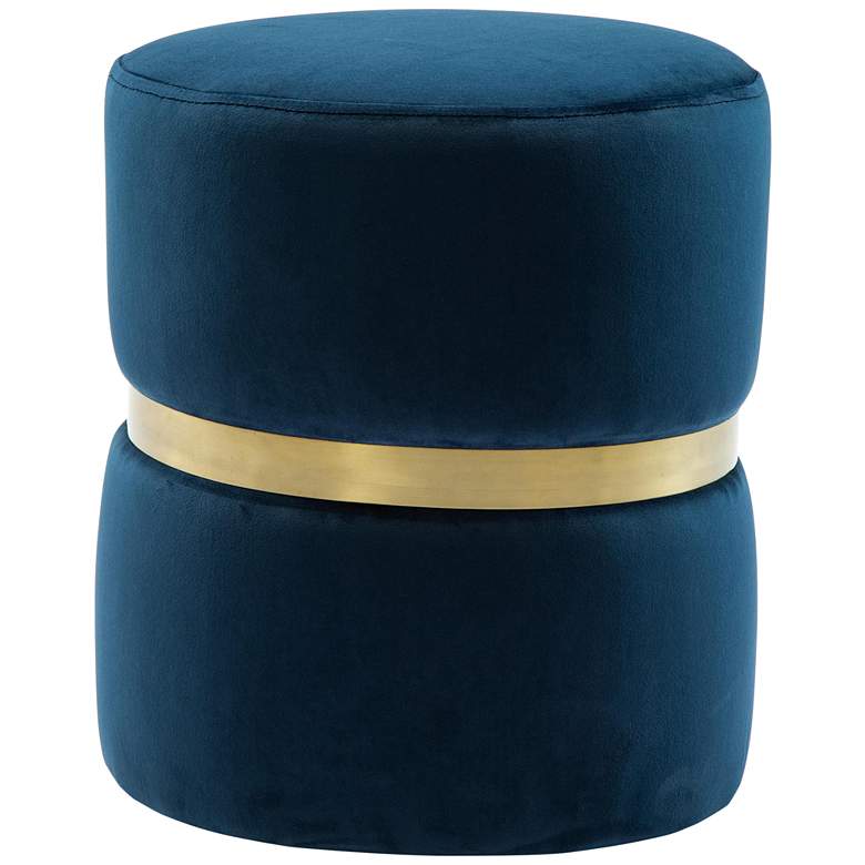 Image 1 Yamma Navy Velvet Round Ottoman with Gold Band