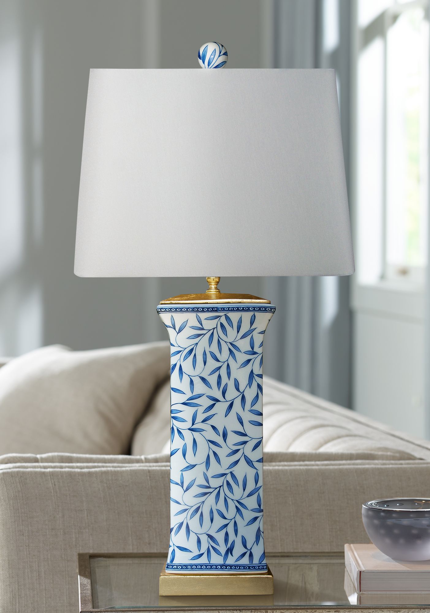 white and blue table lamps