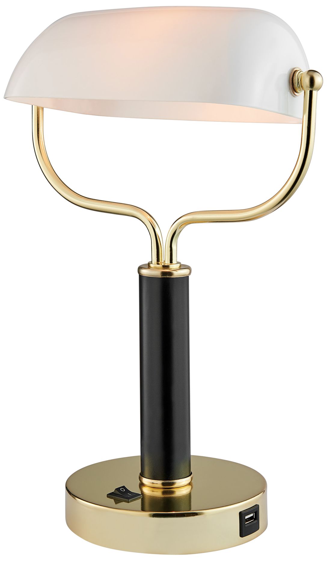 Yanni Black And Gold Banker Desk Lamp With USB Port - #343P2 | Lamps Plus