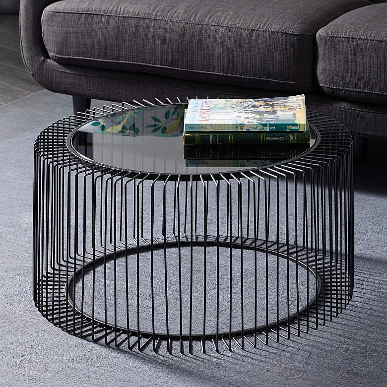 Image 1 Yara 31 1/2" Wide Black Iron Open Wire Round Coffee Table