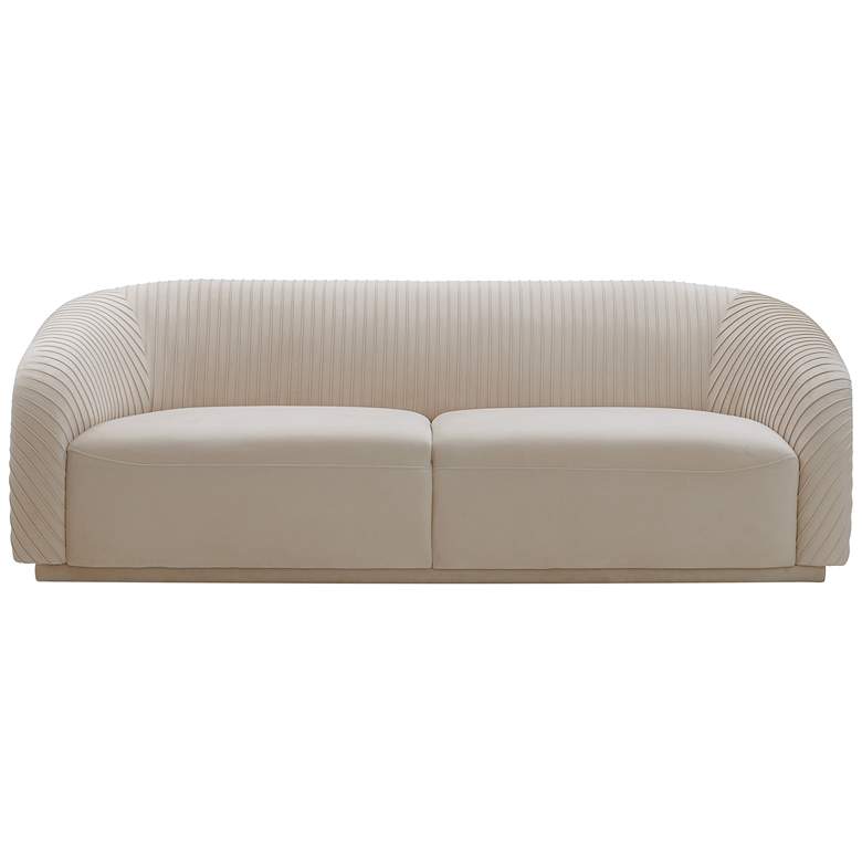 Image 2 Yara 90 1/2 inch Wide Pleated Beige Velvet Sofa