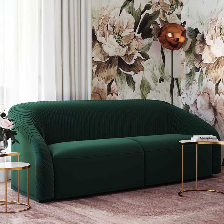 Image 1 Yara 90 1/2" Wide Pleated Forest Green Velvet Sofa
