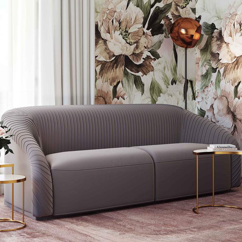 Image 1 Yara 90 1/2" Wide Pleated Gray Velvet Sofa