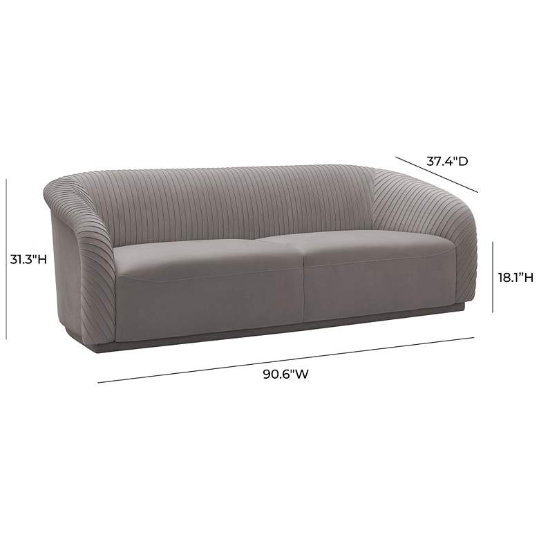Image 7 Yara 90 1/2 inch Wide Pleated Gray Velvet Sofa more views
