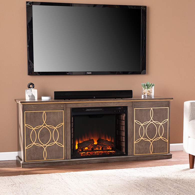 Image 1 Yardlynn 60 3/4" Wide Brown Gold Electric Fireplace Console