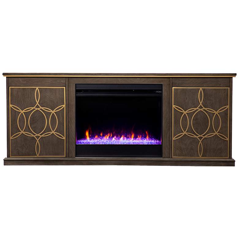 Image 2 Yardlynn 60 3/4"W Brown and Gold Electric Fireplace Console