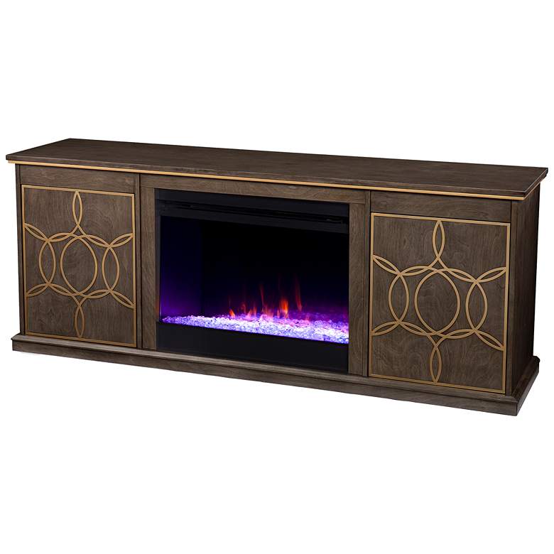 Image 4 Yardlynn 60 3/4 inchW Brown and Gold Electric Fireplace Console more views