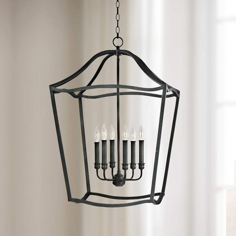 Image 1 Yarmouth 20 1/4 inch Wide 6-Light Forged Iron Lantern Pendant