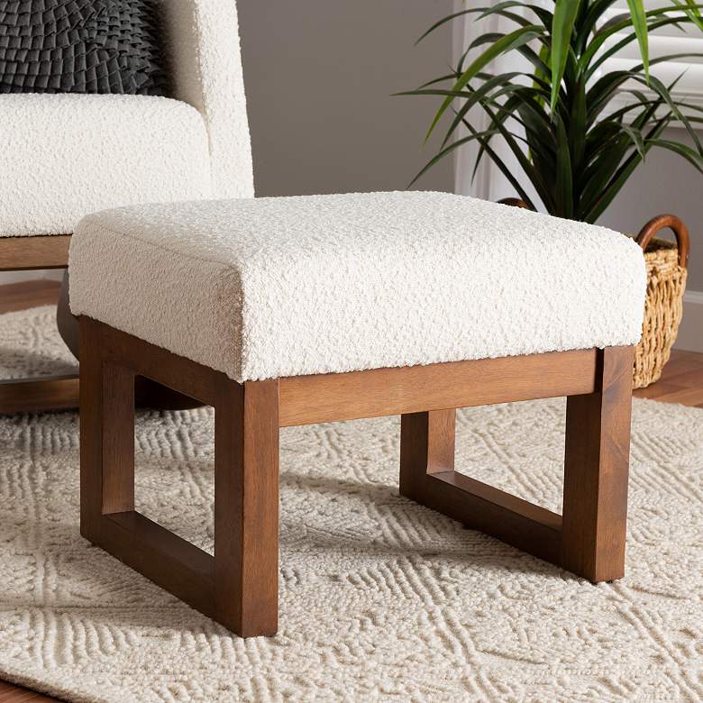 Image 1 Yashiya Off-White Boucle Fabric Ottoman/Footstool
