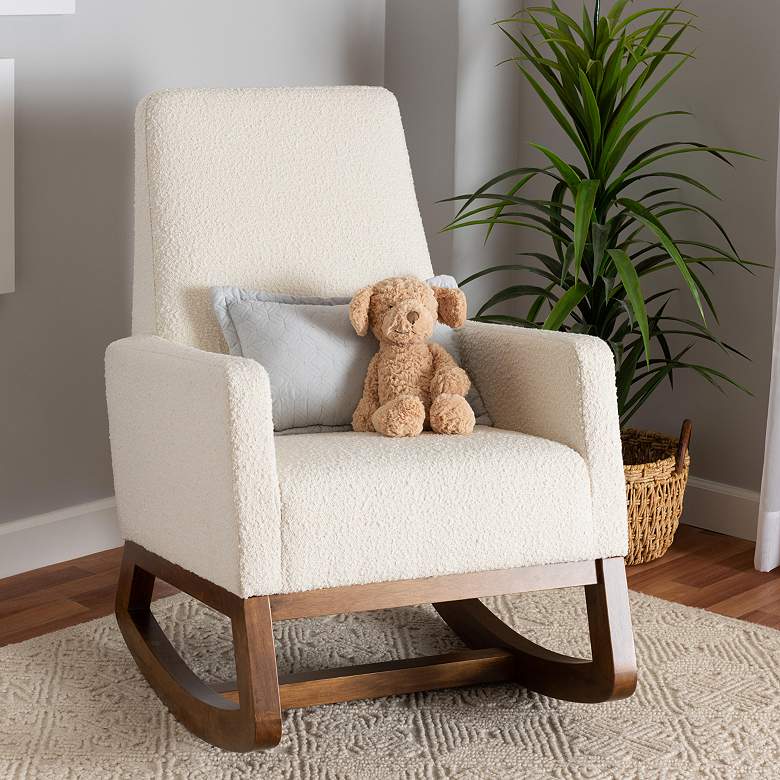 Image 1 Yashiya Off-White Boucle Fabric Rocking Chair