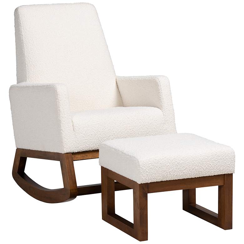 Image 2 Yashiya Off-White Fabric 2-Piece Rocking Chair Ottoman Set